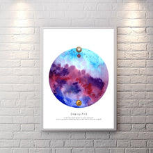 Load image into Gallery viewer, Eco-Friendly Abstract Colorful Planet Prints at Jellyque | Represents Reusable Living Through Classy Violet Planet | Royal Violet &amp; Blue Colors For Wisdom &amp; Wealth | Romantic Vibe | Reusable Material: Clothing Button Collage Design By Graphic | Instant Download | Sustainable Living Gift Ideas &amp; Well-Being
