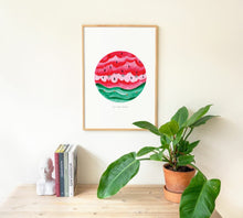 Load image into Gallery viewer, Eco-Friendly Abstract Colorful Planet Prints at Jellyque | Reminds to Sustainable Living Through Watermelon Moon | Reusable Materials: Gold &amp; Silver Star Accessory ➸ Up-cycled Collage Design + Eco Tips | Spanish Green &amp; Rose Pink Colors For Healthy Life Physically, Mentally | Cute &amp; Bright Vibes | Instant Download
