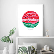 Load image into Gallery viewer, Eco-Friendly Abstract Colorful Planet Prints at Jellyque | Reminds to Sustainable Living Through Watermelon Moon | Reusable Materials: Gold &amp; Silver Star Accessory ➸ Up-cycled Collage Design + Eco Tips | Spanish Green &amp; Rose Pink Colors For Healthy Life Physically, Mentally | Cute &amp; Bright Vibes | Instant Download
